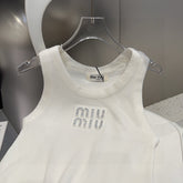 VISCOSE TANK TOP 643229 IN WHITE COTTON RIBBED KNIT WITH EMBELLISHED LOGO